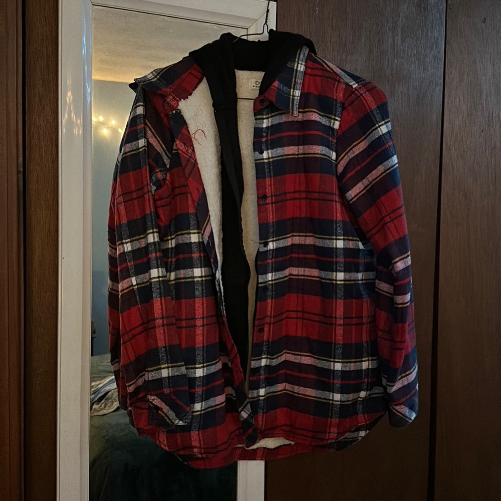 Sherpa lined zip up flannel hoodie